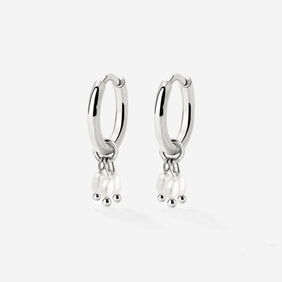 Tres Perlas Hoop Set Silver