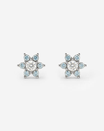 Sparkling Blue Petal Studs Silver