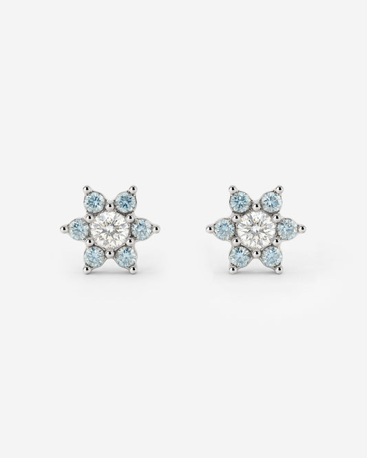 Sparkling Blue Petal Studs Silver