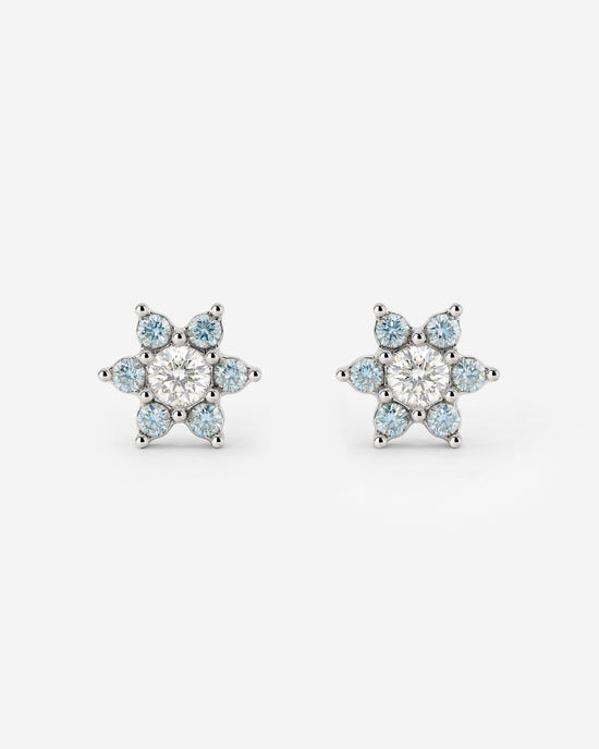 Sparkling Blue Petal Studs Silver