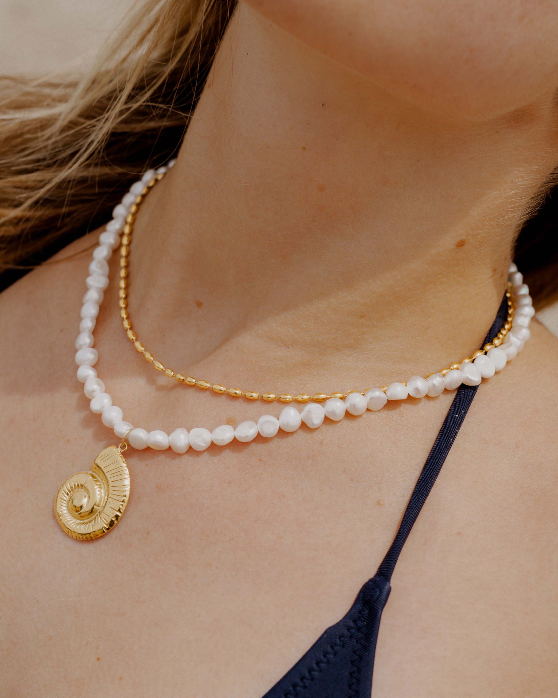Ammonite Pearl Necklace Gold