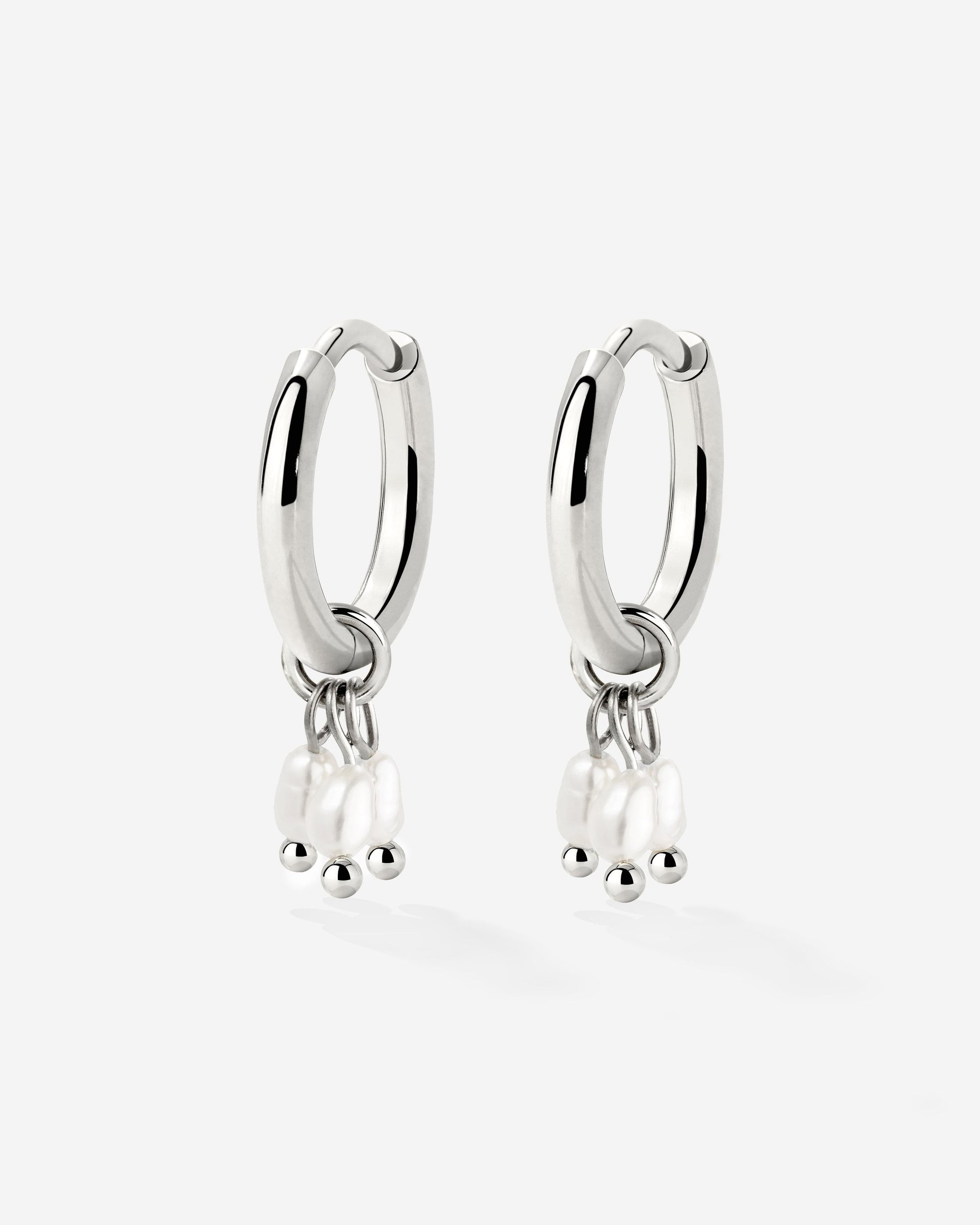 Tres Perlas Hoop Set Silver