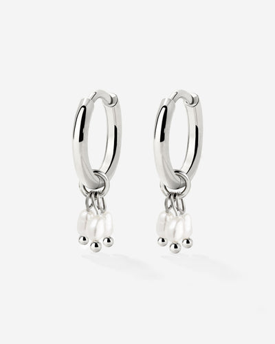 Tres Perlas Hoop Set Silver