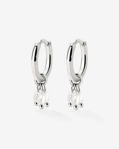 Tres Perlas Hoop Set Silver