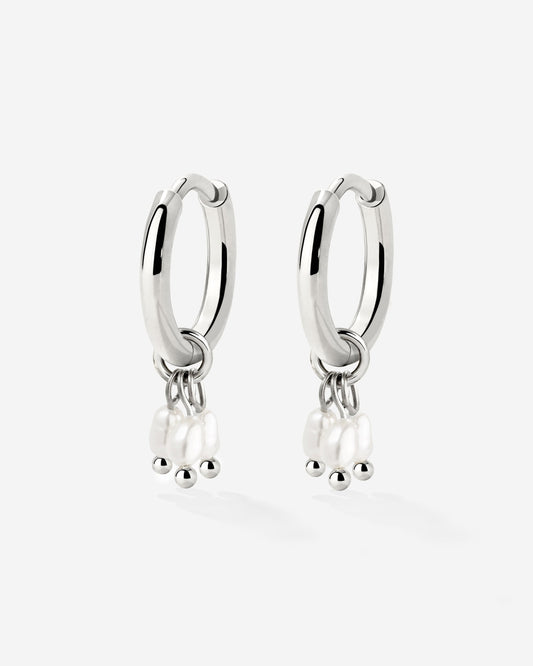 Tres Perlas Hoop Set Silver