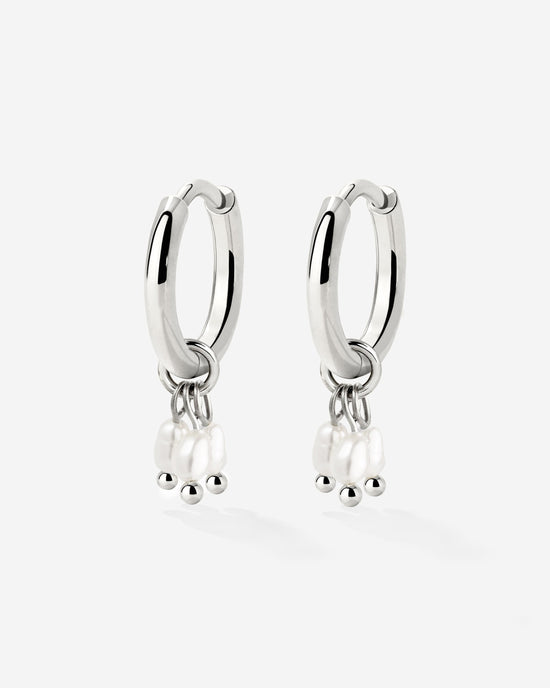 Tres Perlas Hoop Set Silver