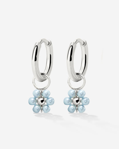 Forever Blue Daisy Hoop Set Small Silver