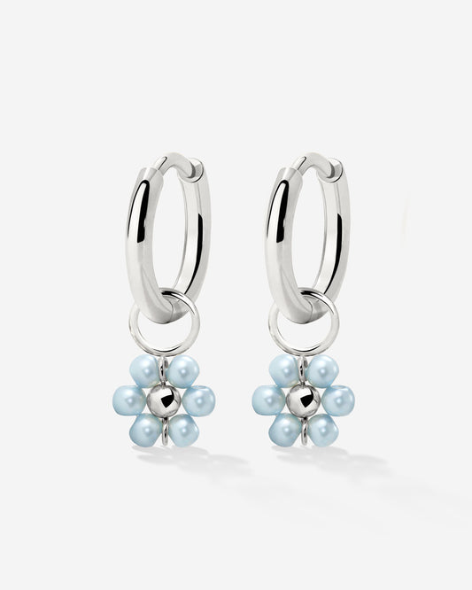 Forever Blue Daisy Hoop Set Small Silver
