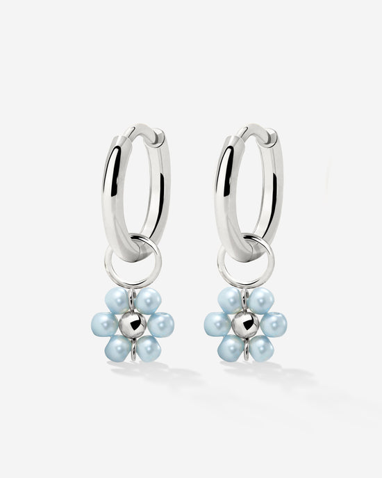 Forever Blue Daisy Hoop Set Small Silver