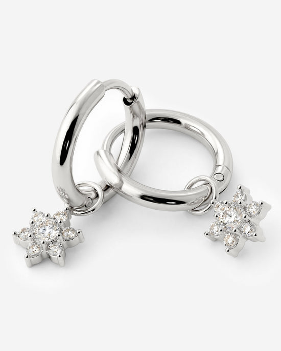 White Petal Hoop Set Small Silver
