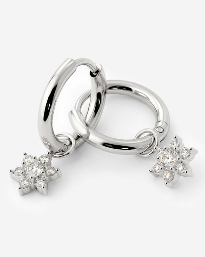 White Petal Hoop Set Small Silver