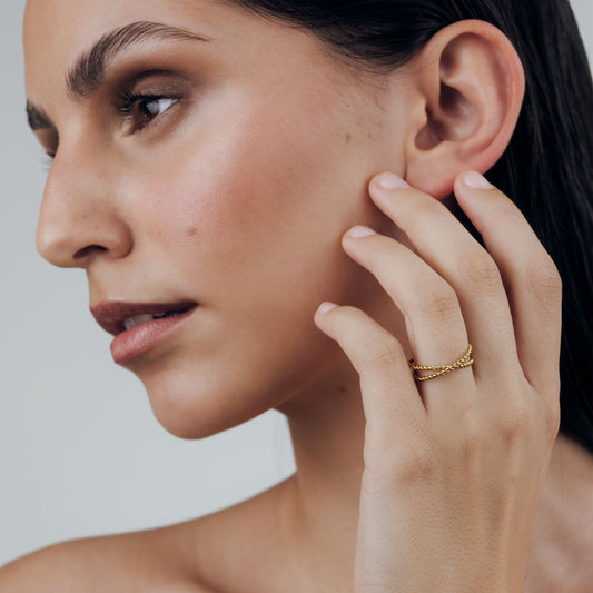 Twisted Ring Duo Stud Earrings Gold
