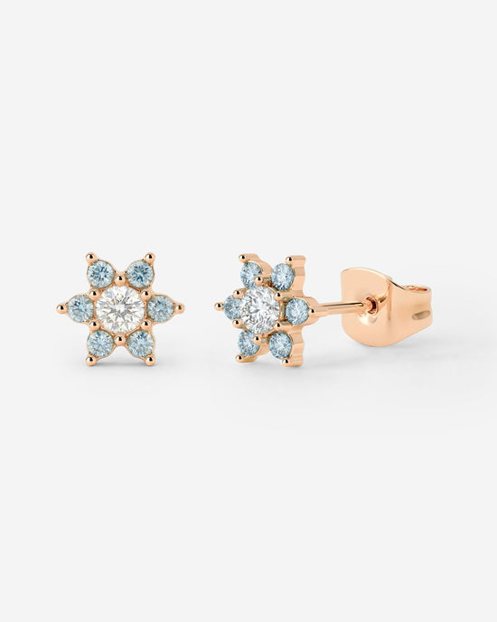 Sparkling Blue Petal Studs Rose Gold