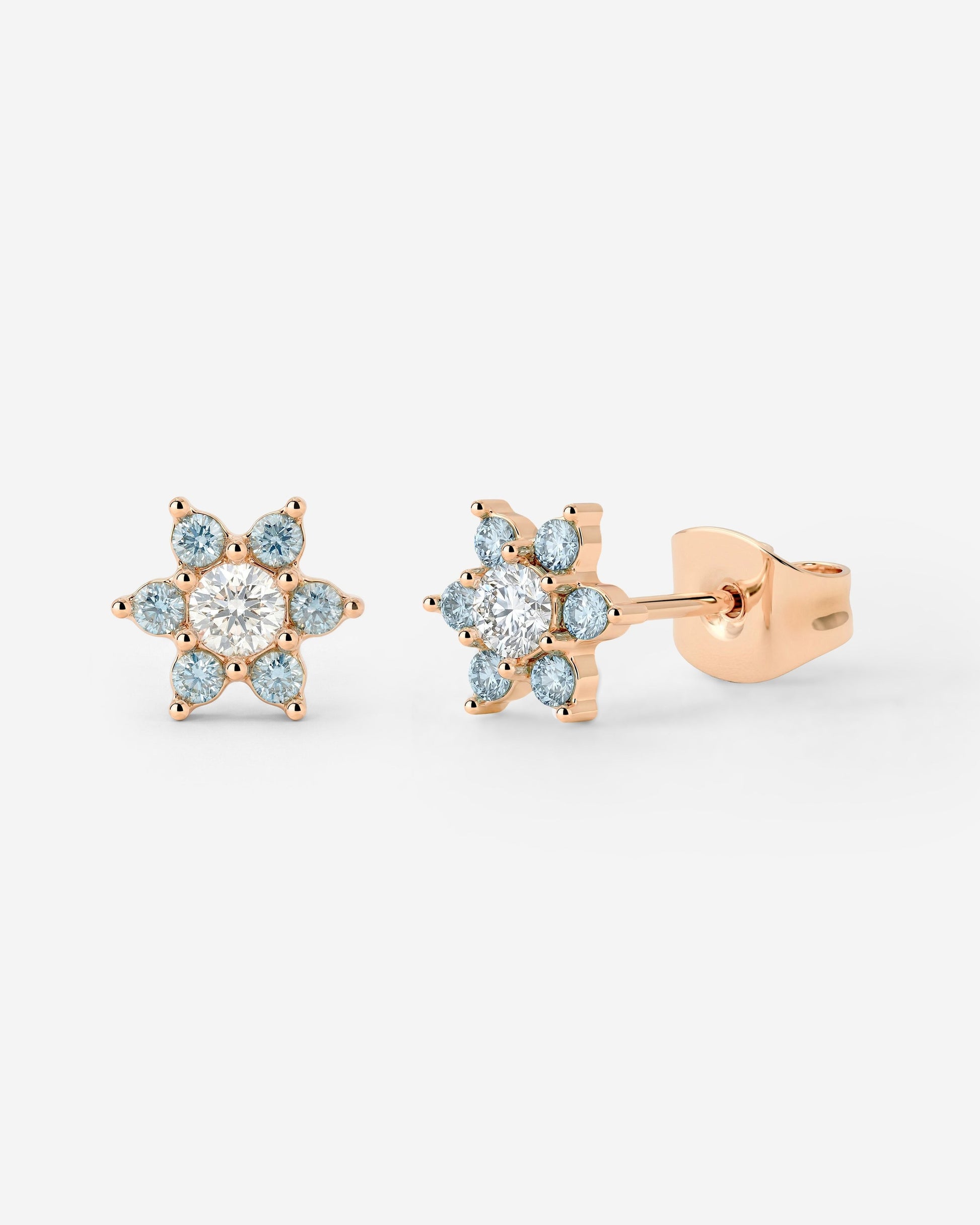 Sparkling Blue Petal Studs Rose Gold