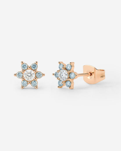 Sparkling Blue Petal Studs Rose Gold