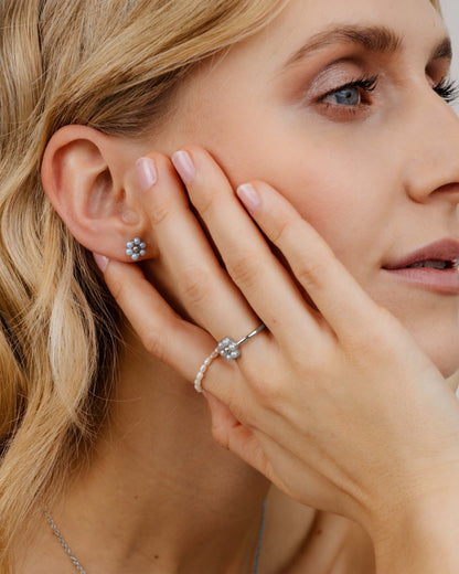 Forever Blue Daisy Studs Silver