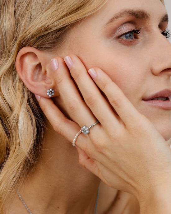 Forever Blue Daisy Studs Silver