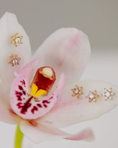 Sparkling Blue Petal Studs Rose Gold