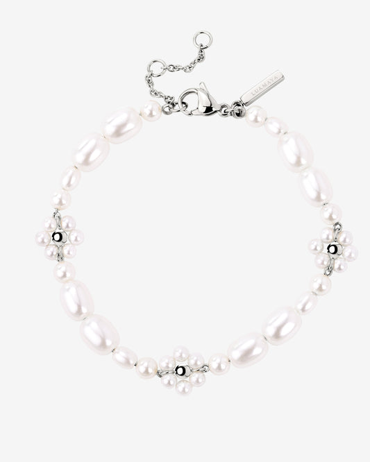Flowery Pearls Bracelet Silver
