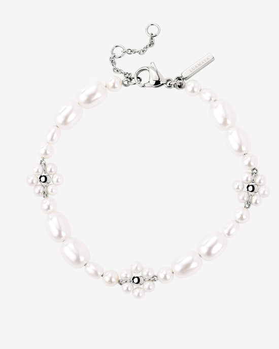 Flowery Pearls Bracelet Silver