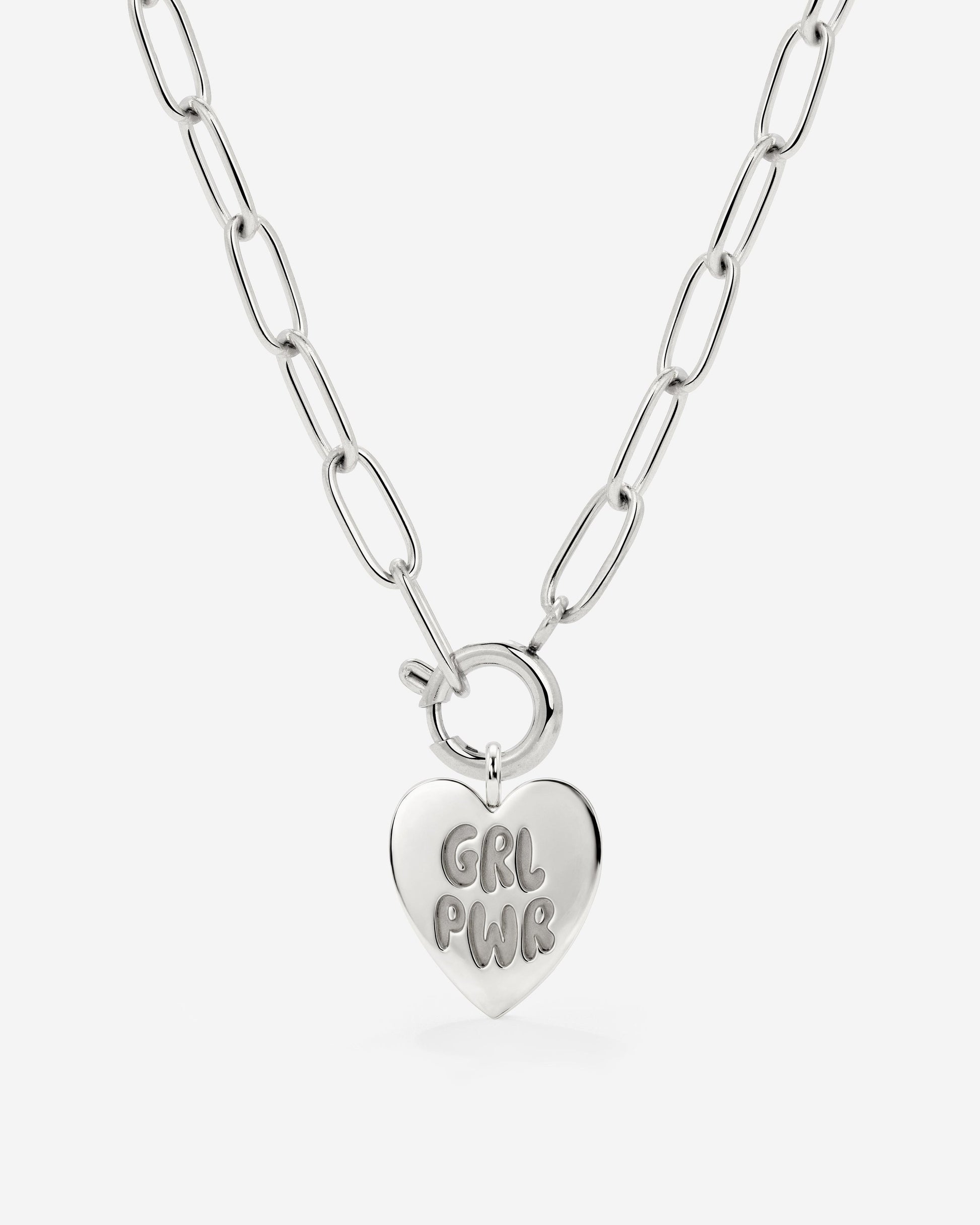 Girl Power Oval Links Necklace Set Silver
