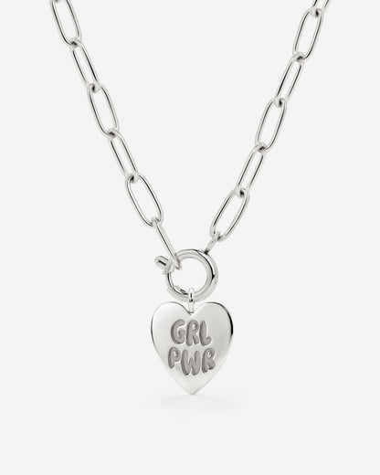 Girl Power Oval Links Necklace Set Silver