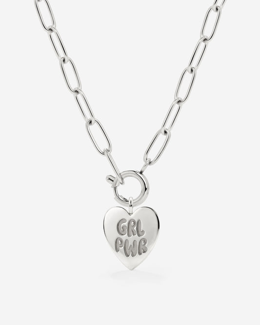 Girl Power Oval Links Necklace Set Silver