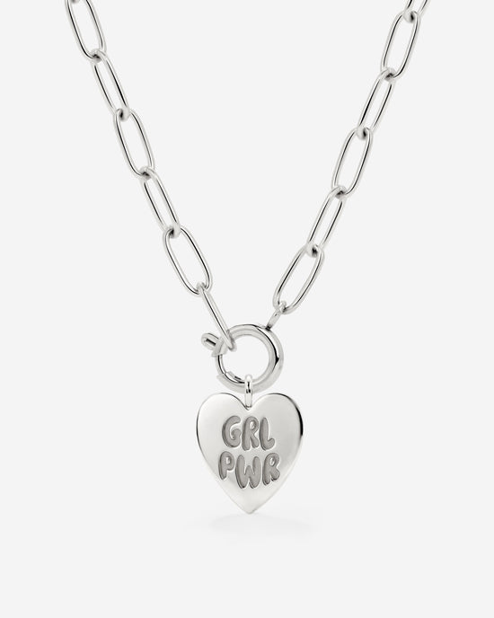 Girl Power Oval Links Necklace Set Silver