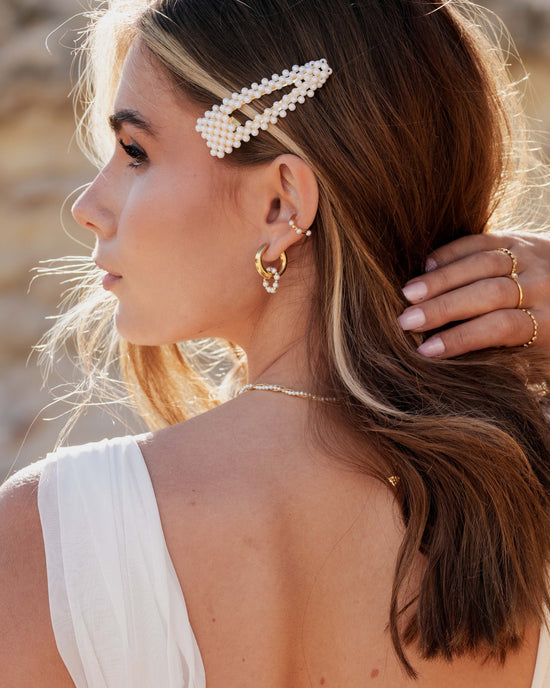 Chunky Pearl 'n' Beads Hoop Set Medium gold