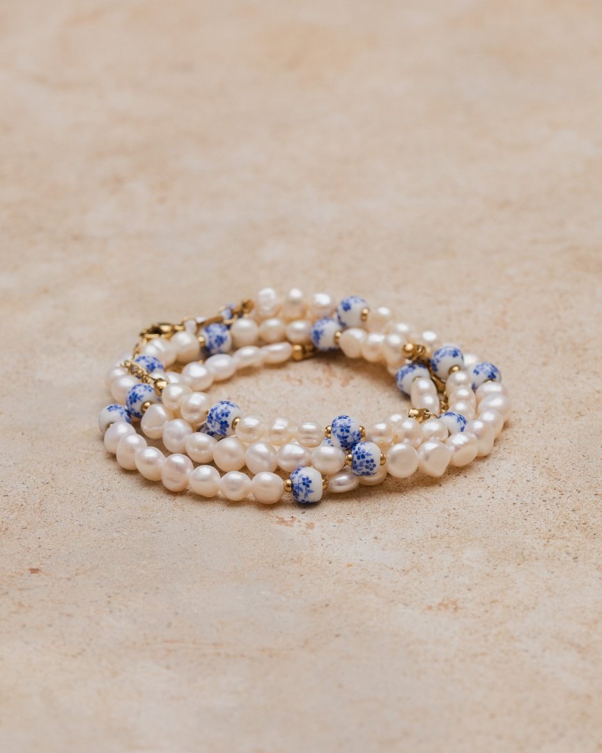 Flower Tile Pearl Bracelet Rose Gold