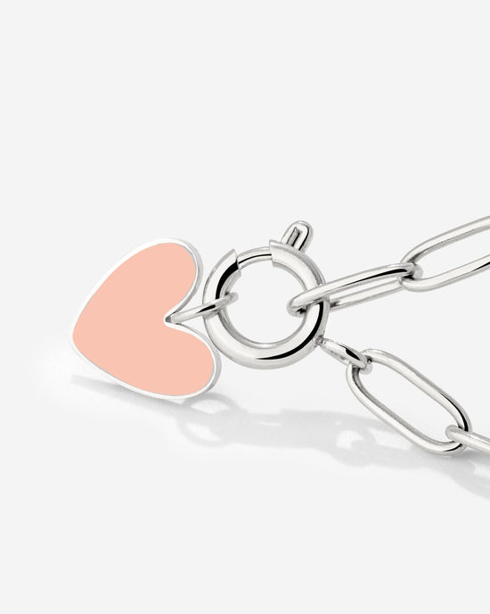 Pink Heart Oval Links Necklace Set Silver