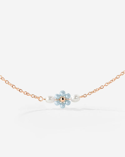 Forever Blue Daisy Necklace Rose Gold