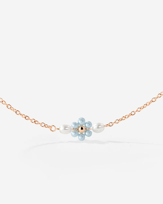 Forever Blue Daisy Necklace Rose Gold