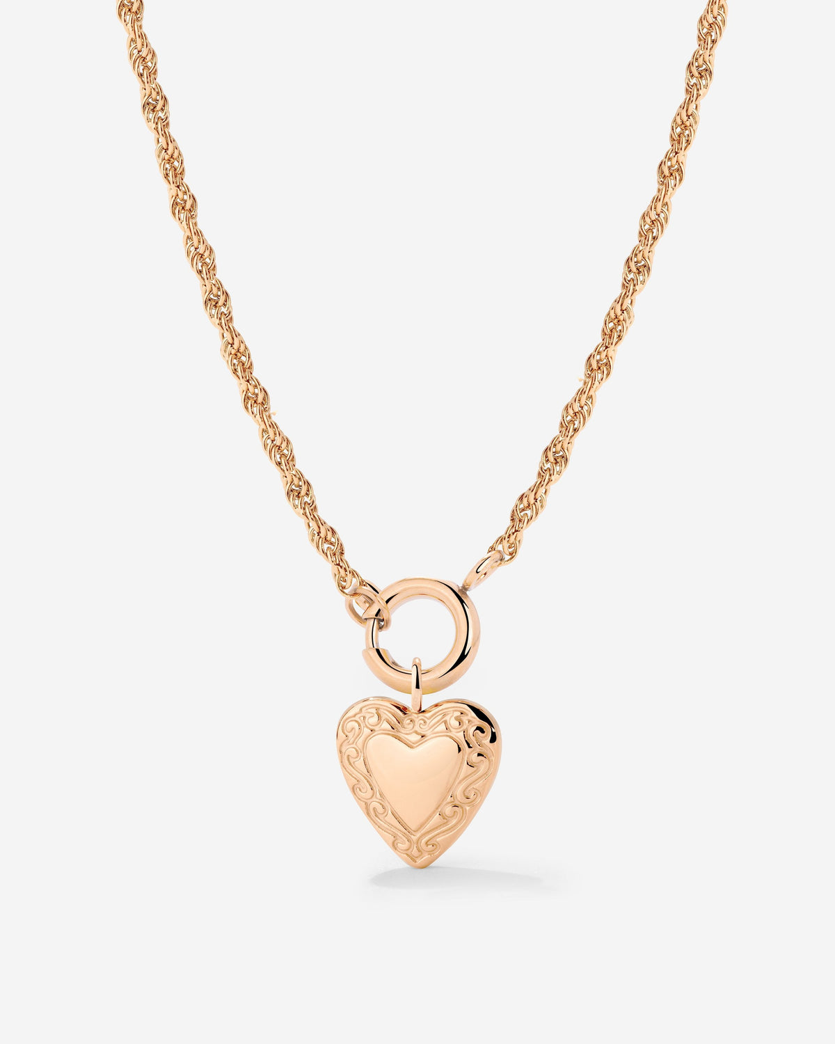 Vintage Heart Rope Chain Necklace Set Rose Gold