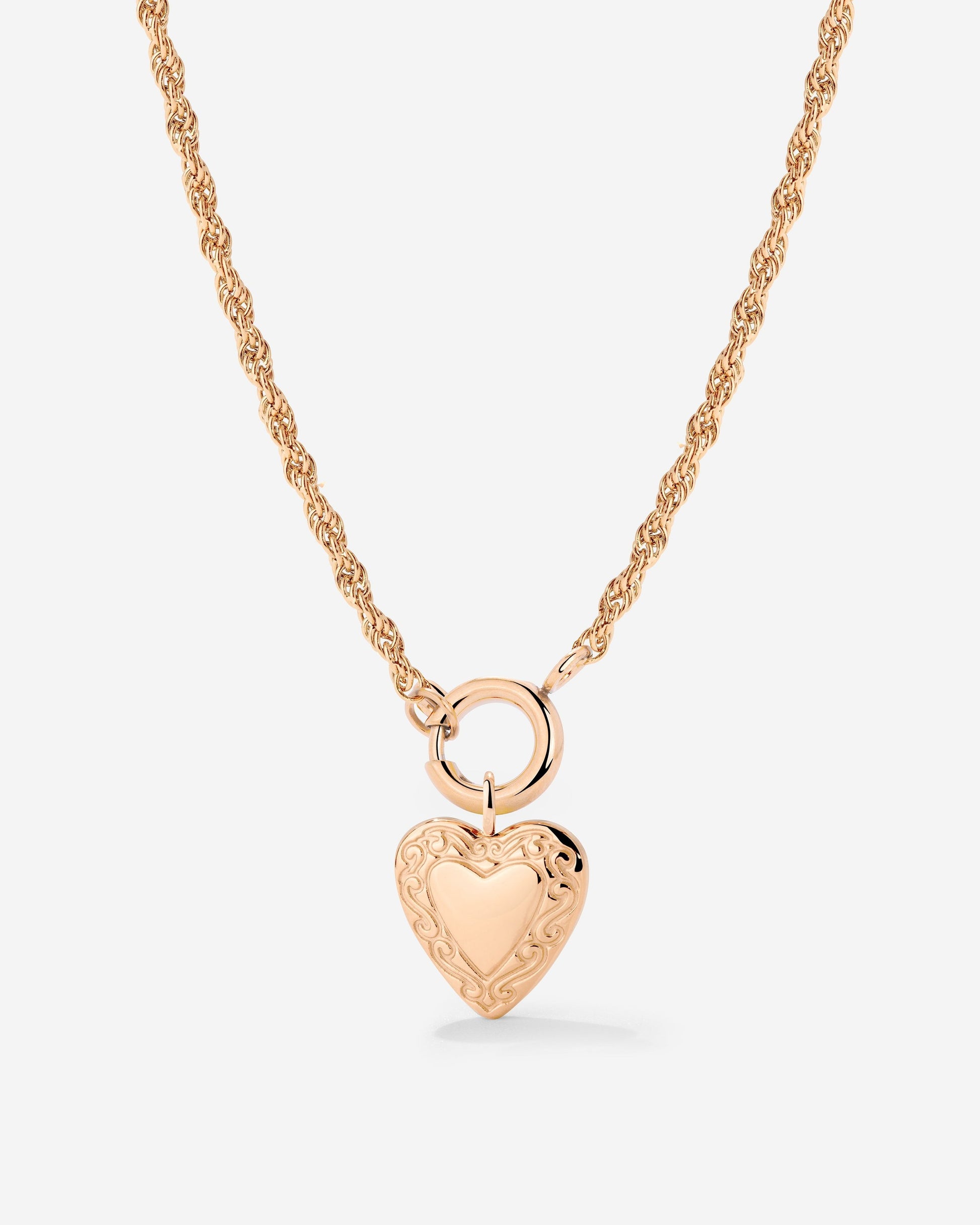 Vintage Heart Rope Chain Necklace Set Rose Gold
