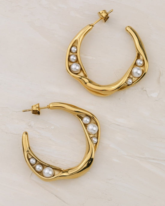 Branch Pearl Hoop Studs gold
