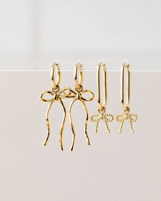 Dotted Ribbon Oval Hoop Set Small gold