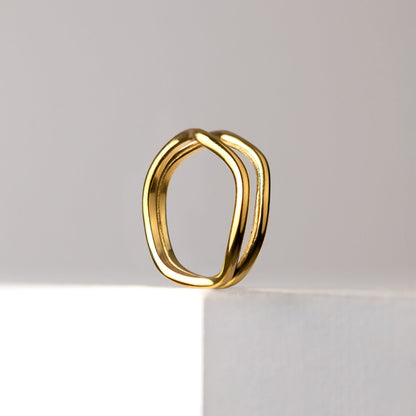 Double Wave Ring Stud Earrings Gold
