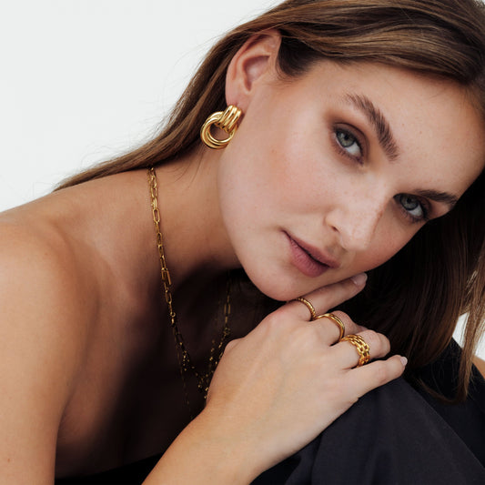 Infinity Loop Hoops Stud Earrings Gold