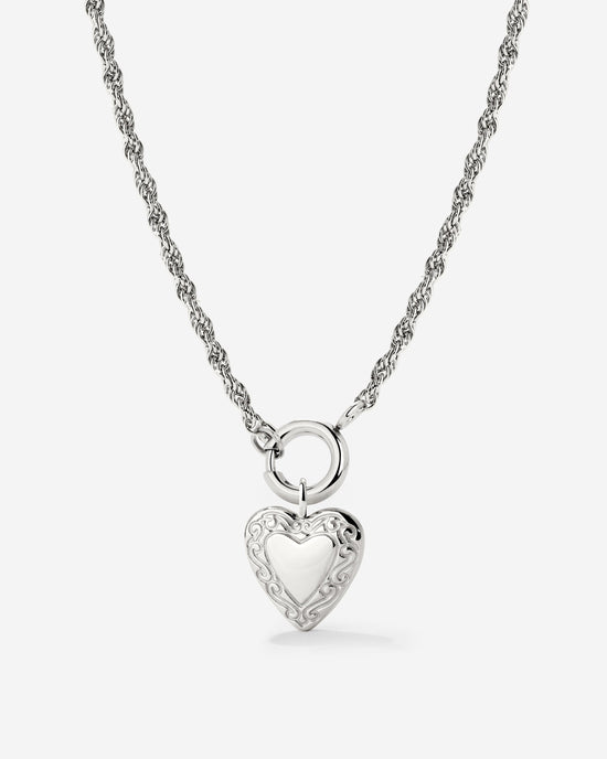 Vintage Heart Rope Chain Necklace Set Silver