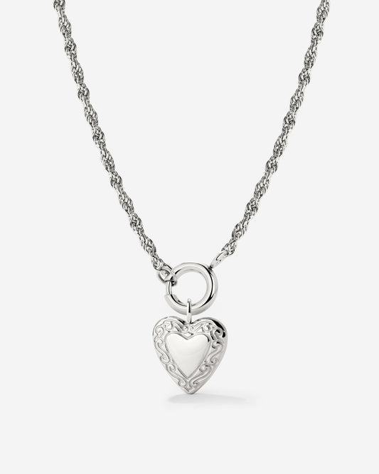 Vintage Heart Rope Chain Necklace Set Silver