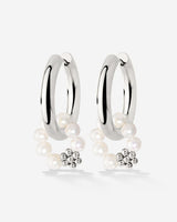 Chunky Flora Pearl Hoop Set Medium Silver
