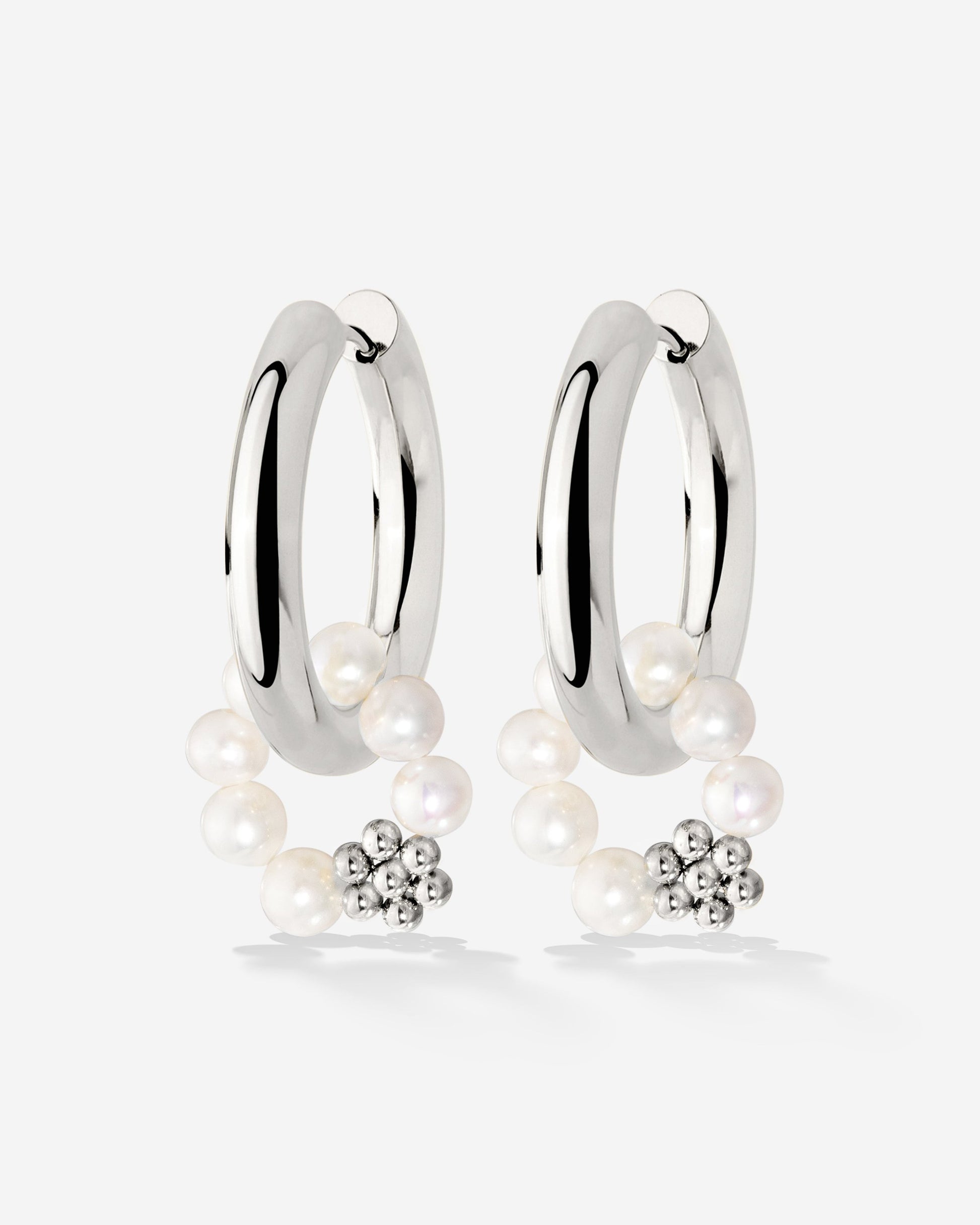 Chunky Flora Pearl Hoop Set Medium Silver