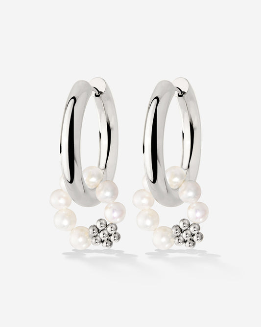 Chunky Flora Pearl Hoop Set Medium Silver