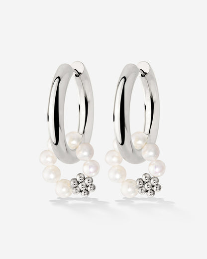 Chunky Flora Pearl Hoop Set Medium Silver