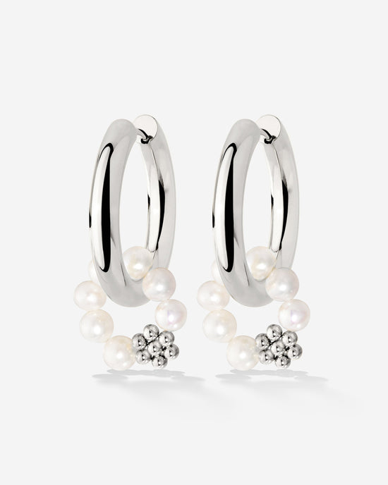 Chunky Flora Pearl Hoop Set Medium Silver
