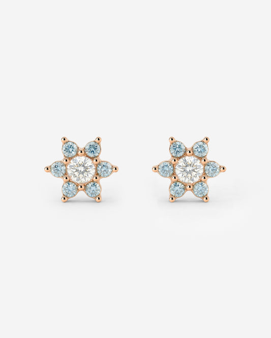 Sparkling Blue Petal Studs Rose Gold