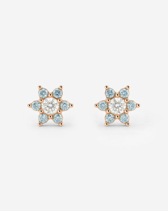 Sparkling Blue Petal Studs Rose Gold