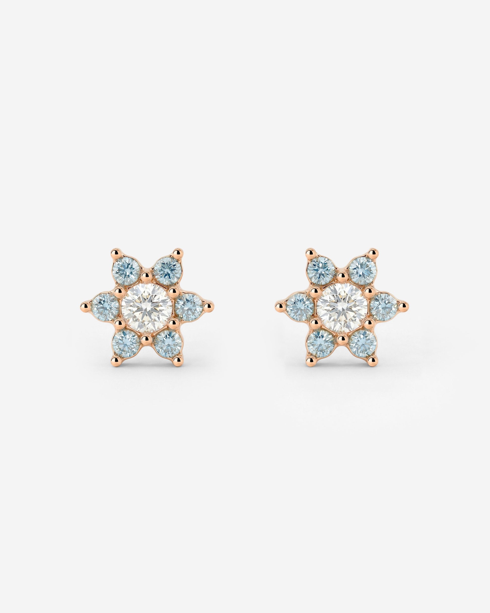 Sparkling Blue Petal Studs Rose Gold