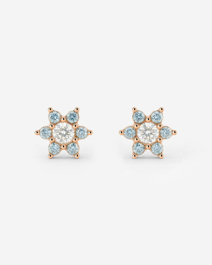 Sparkling Blue Petal Studs Rose Gold